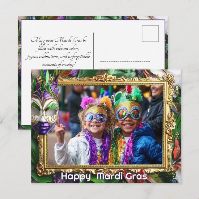 Custom photo💚💜💛 Mardi Gras Magic  Postcard (Front/Back)