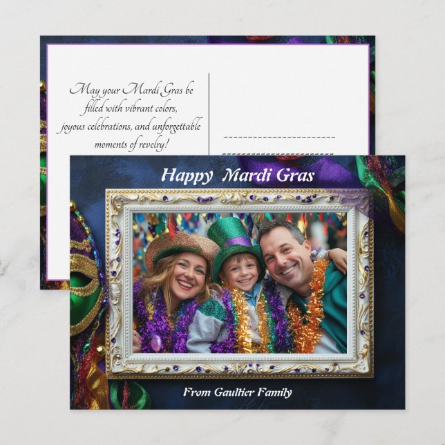 Custom photo💚💜💛 Mardi Gras Magic  Postcard (Front/Back)