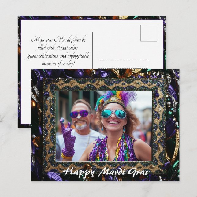 Custom photo💚💜💛 Mardi Gras Magic  Postcard (Front/Back)