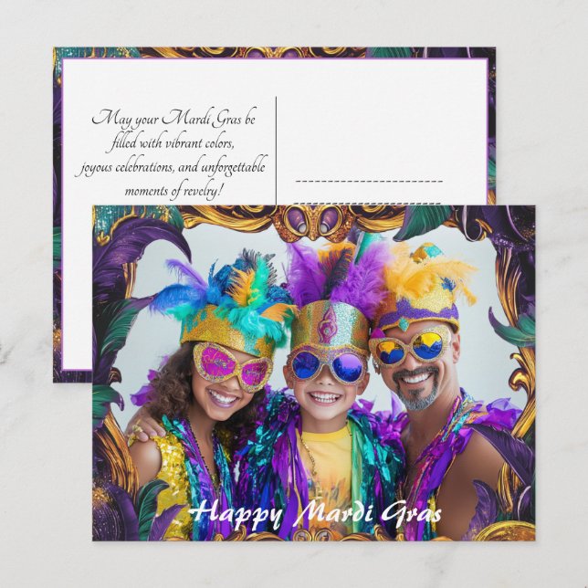 Custom photo💚💜💛 Mardi Gras Magic  Postcard (Front/Back)