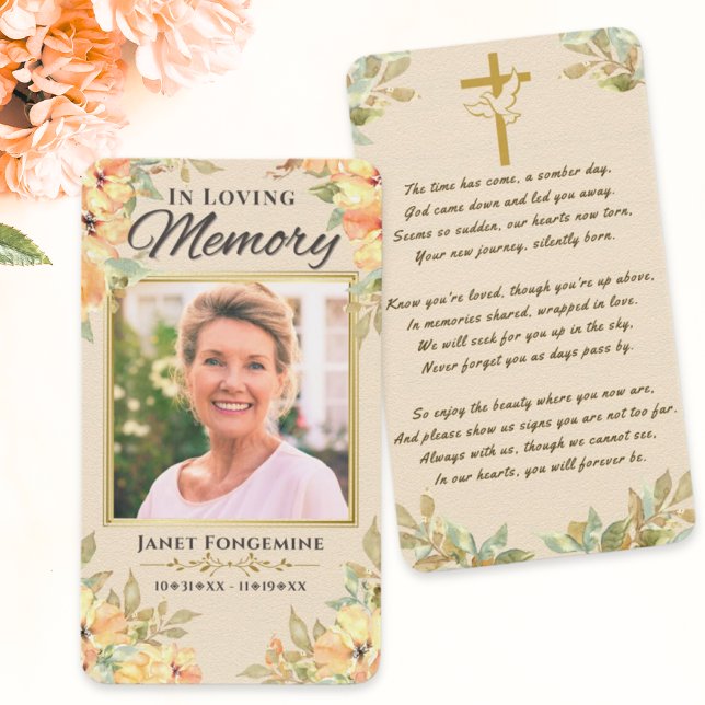 Custom Photo Memorial Floral Funeral Prayer Card (Creator Uploaded)