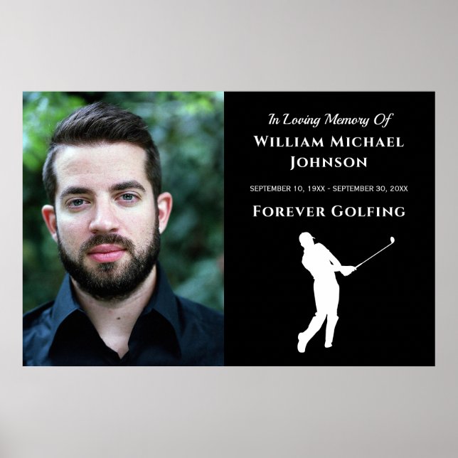 Custom Photo Memorial Funeral Forever Golfing Poster (Front)