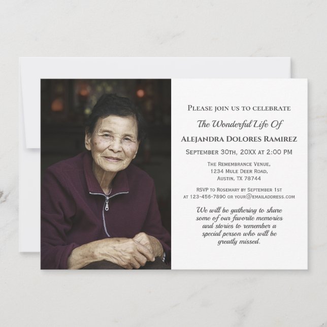 Custom Photo Memorial Funeral Sympathy Remembrance Invitation (Front)