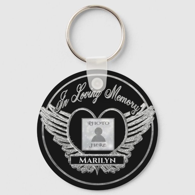 Custom Photo Memorial Heart Silver Key Ring (Front)