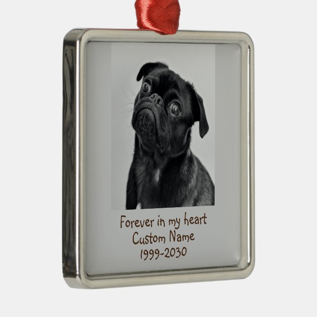 Custom Photo Memorial Keepsake Pug Dog Metal Tree Decoration (Right)