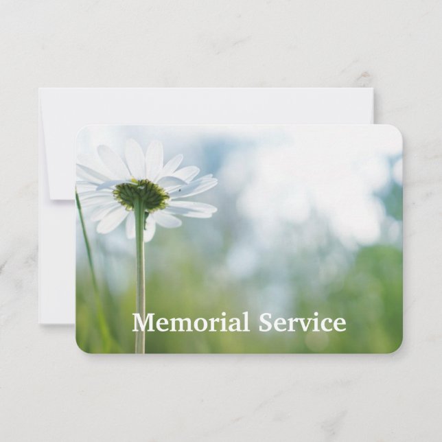 Custom Photo Memorial Service Invite White Daisy (Front)