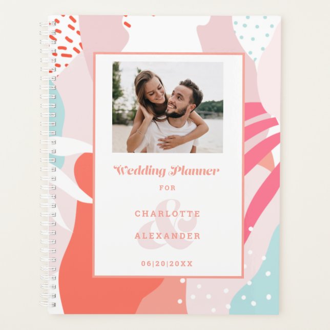 Custom Photo Memphis Pattern Weddings Monthly Planner (Front)