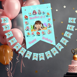 Custom Photo Mermaids Theme Kids Birthday Party Bunting
