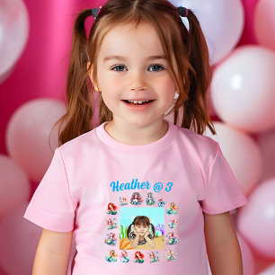 Custom Photo Mermaids Theme Pink Girl Birthday Toddler T-Shirt