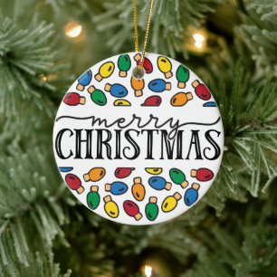 CUSTOM PHOTO Merry & Bright Ceramic Ornament