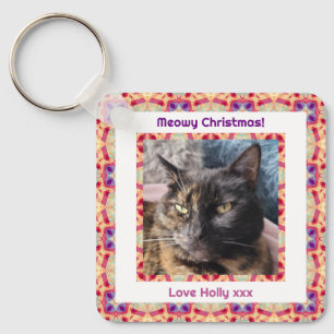 Custom Photo Merry Christmas Jolly Pet Cat Kitten Key Ring