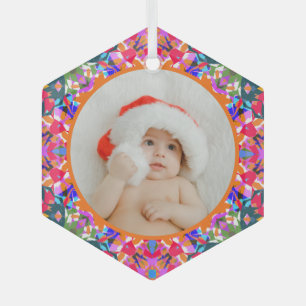 Custom Photo Merry Christmas Modern Colorful Glass Tree Decoration