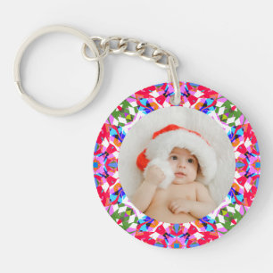 Custom Photo Merry Christmas Modern Colourful Key Ring