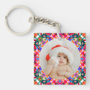 Custom Photo Merry Christmas Modern Colourful Key Ring