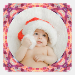 Custom Photo Merry Christmas Modern Colourful Square Sticker