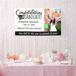 Custom Photo & Message Black & White Graduation Banner