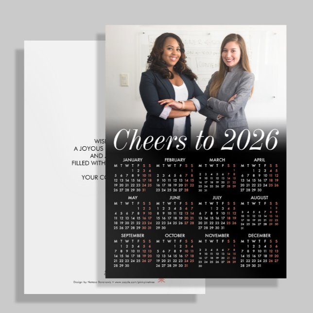 Custom Photo Minimal Black Calendar 2026 Business Holiday Card (Creator Uploaded)