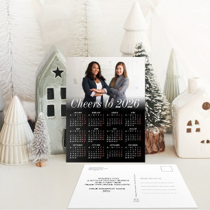 Custom Photo Minimal Black Calendar 2026 Business Holiday Postcard