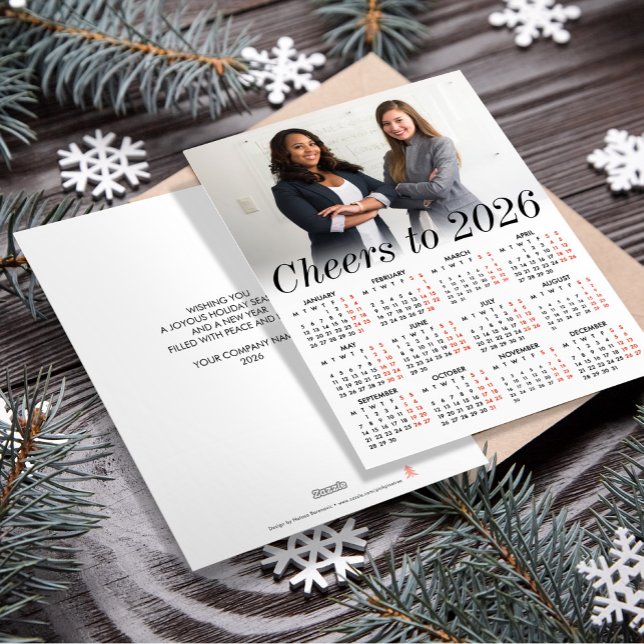 Custom Photo Minimal Calendar 2026 Cheers Business Holiday Card (Creator Uploaded)