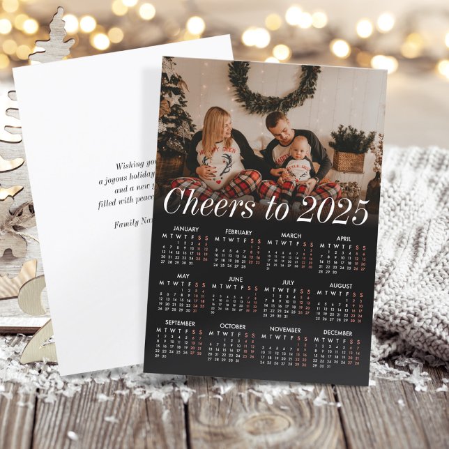 Custom Photo Minimal Simple Black Calendar 2025 Holiday Card (Creator Uploaded)