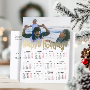 Custom Photo Minimalist Calendar 2025 Gold Holiday Postcard