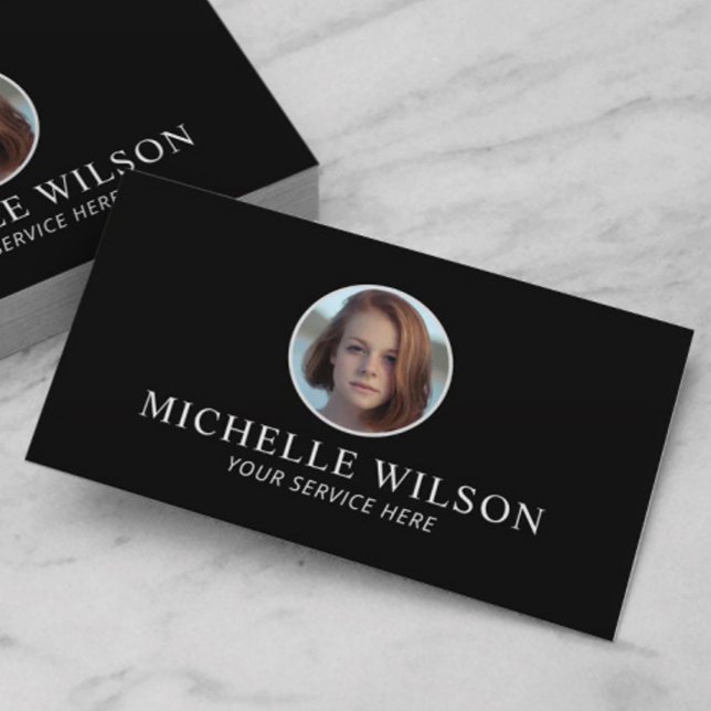 Custom Photo Minimalist Plain Black Elegant Business Card (Creator Uploaded)