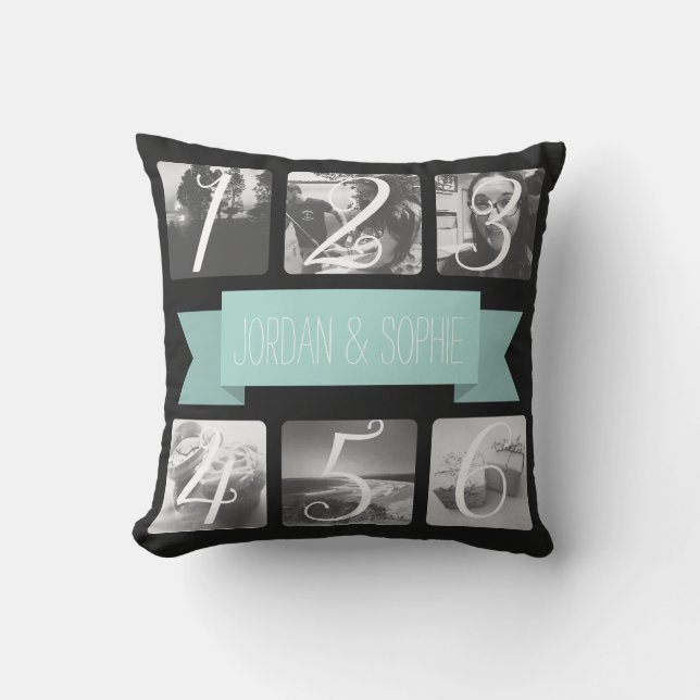 Custom Photo Mint Banner Text Outdoor Cushion (Front)