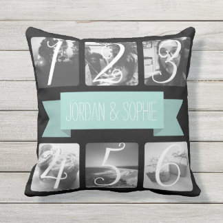 Custom Photo Mint Banner Text Outdoor Cushion