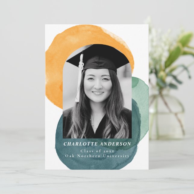 Custom Photo Modern Abstract Trendy Graduation Announcement (Standing Front)