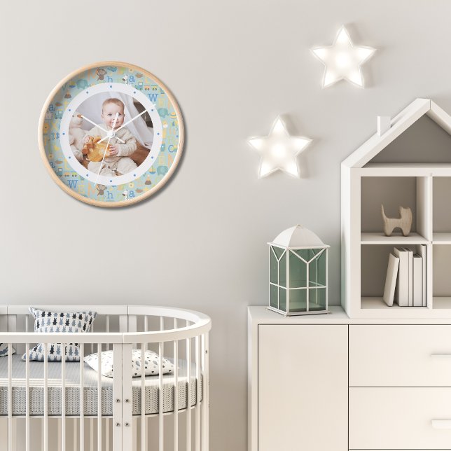 Custom Photo Modern Baby Boy Personalised Nursery  Clock (Creator Uploaded)