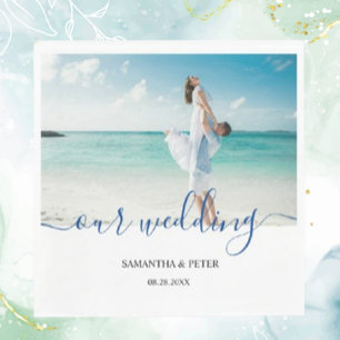 Custom Photo Modern Beach Wedding Guest Book Napkin