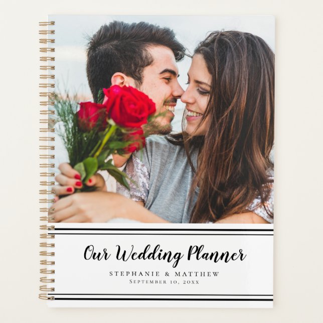Custom Photo Modern Black & White Wedding Planner (Front)