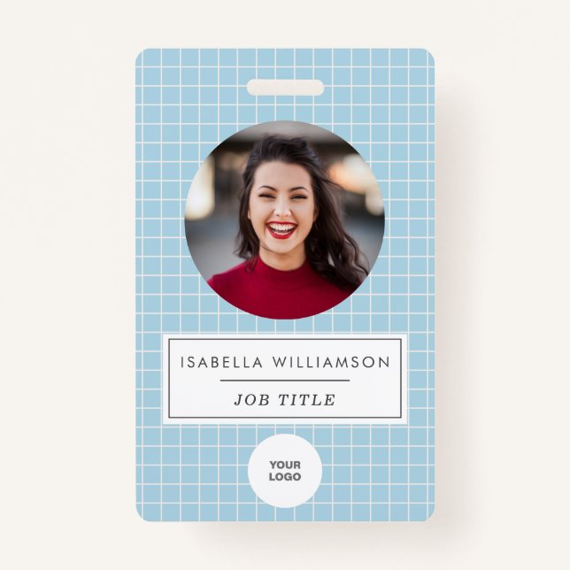 Custom Photo Modern Blue Professional Creative ID Badge (Front)