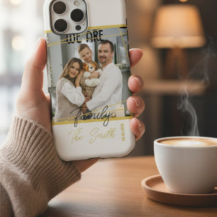 Custom Photo Modern Chic Gold Date Family Memory iPhone 15 Case