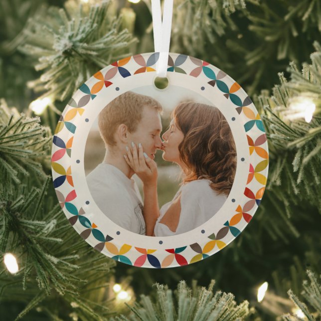 Custom Photo Modern Colourful Personalised Glass Tree Decoration (Insitu)