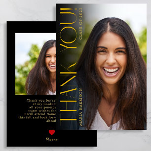 Custom Photo Modern Graduation Black Thank You Card
