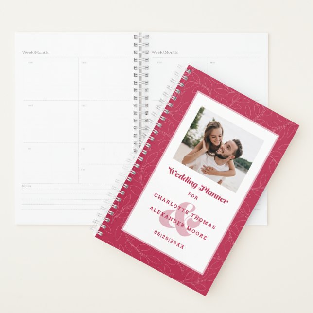 Custom Photo Modern Magenta Red Weddings Monthly Planner (Display)