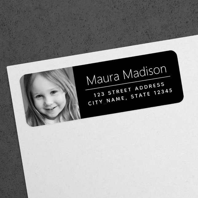 Custom photo modern minimal black return address (Creator Uploaded)