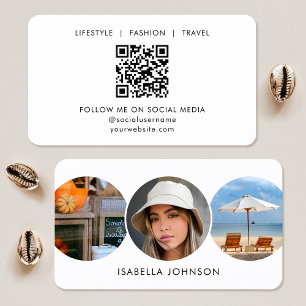 Custom Photo Modern Minimalist QR Code White Business Card