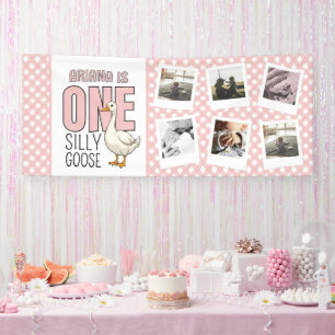 Custom Photo Modern One Silly Goose First Birthday Banner
