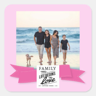 Custom photo modern quote family ribbon love square sticker