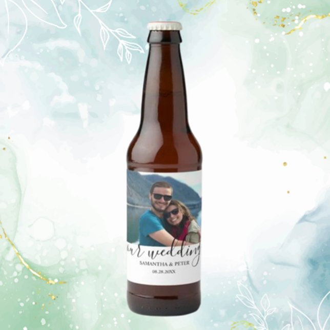 Custom Photo Modern Relaxed Wedding Beer Bottle Label (Create lasting memories with a custom photo modern relaxed wedding beer bottle label.)