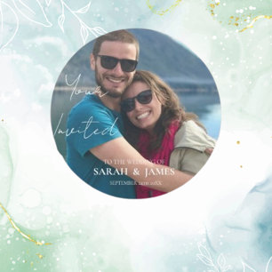 Custom Photo Modern Relaxed Wedding  Classic Round Sticker