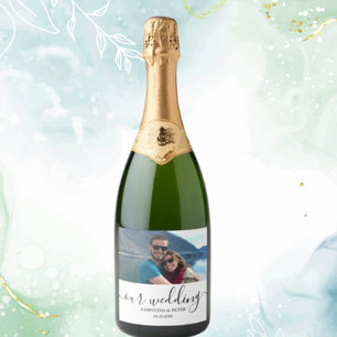 Custom Photo Modern Relaxed Wedding Sparkling Wine Label