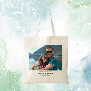 Custom Photo Modern Relaxed Wedding Welcome Tote Bag