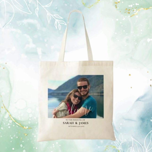 Custom Photo Modern Relaxed Wedding Welcome Tote Bag (Create a heartfelt first impression with a custom photo modern relaxed wedding welcome tote bag. )