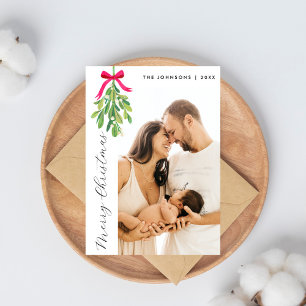 Custom Photo Modern Stylish Botanical Christmas Holiday Card