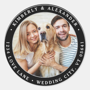 Custom Photo Modern Wedding Return Address Classic Round Sticker