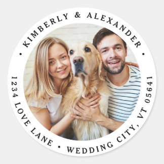  Custom Photo Modern Wedding Return Address  Classic Round Sticker