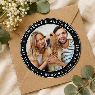 Custom Photo Modern Wedding Return Address Classic Round Sticker